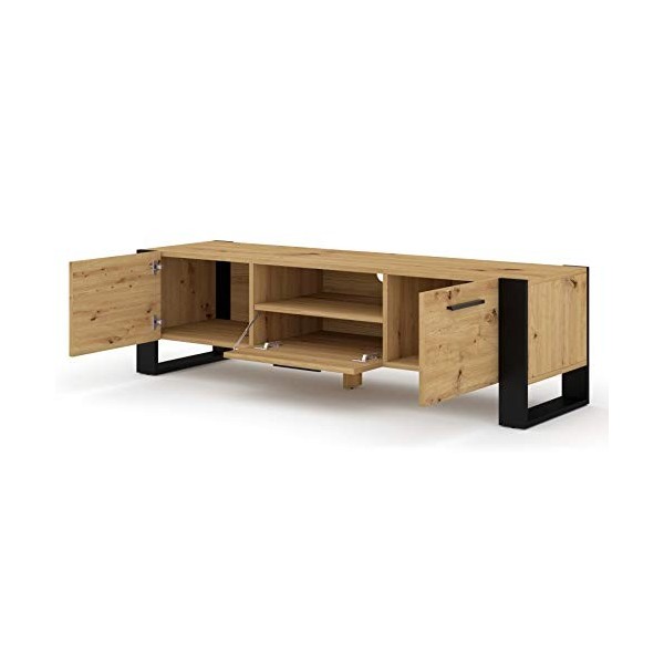 BIM Furniture Meuble TV Nuka avec 3 Portes en Bois - Beige - L 160 X P 43 X H 48 Cm