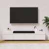 HAINEW Meuble TV moderne blanc avec trois portes et espace de rangement unique, 170 cm de long, pour salon, design blocs de c