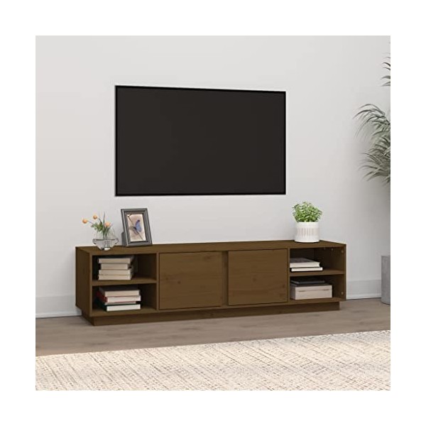 Annlera Meuble TV Marron Miel 156x40x40 cm Bois de Pin Massif Classique Banc TV Dessus de Meuble Robuste Placer Stéréo Objets