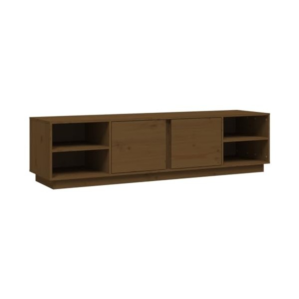 Annlera Meuble TV Marron Miel 156x40x40 cm Bois de Pin Massif Classique Banc TV Dessus de Meuble Robuste Placer Stéréo Objets