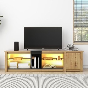 Yiiannda Meuble TV industriel, meuble TV moderne, meuble TV pour salon, avec étagère de rangement ouverte et une armoire, cen