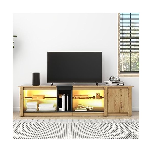 Yiiannda Meuble TV industriel, meuble TV moderne, meuble TV pour salon, avec étagère de rangement ouverte et une armoire, cen