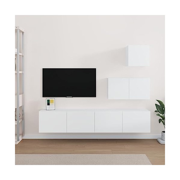 Ensemble de Meubles TV 4 pcs Blanc Bois dingénierie - Banc TV, Meuble TV Suspendu, Convient pour Salon ou Chambre