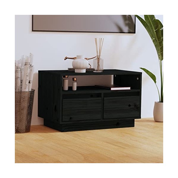 homiuse Meuble TV 70x33x42 cm Jaune Bois de Pin Massif Armoire HiFi Décoration Intérieure Meuble de Télévision Table Salon Su