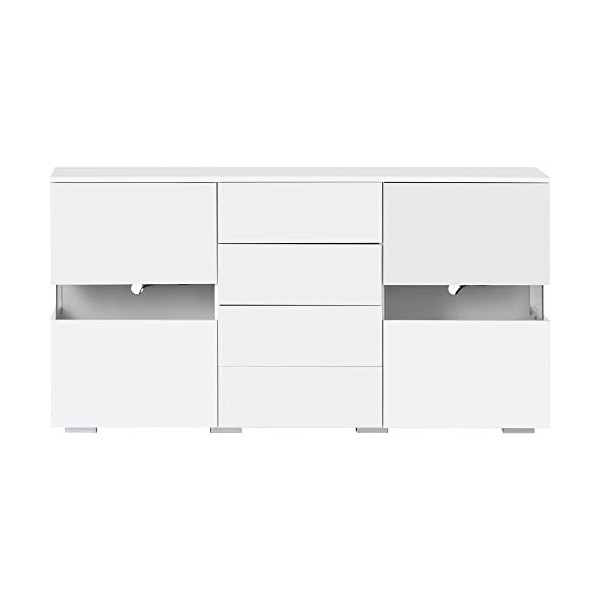 Yiiannda Buffet LED - Meuble TV brillant - 2 portes et 4 tiroirs - Pour salon, buffets, crédences - Meuble TV pour salon - Bl