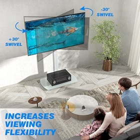 RFIVER Support TV sur Pied avec Piédestal en Verre Trempé Pied TV Pivotant pour Téléviseur de 32-65 Pouce Ecran LED LCD Plasm