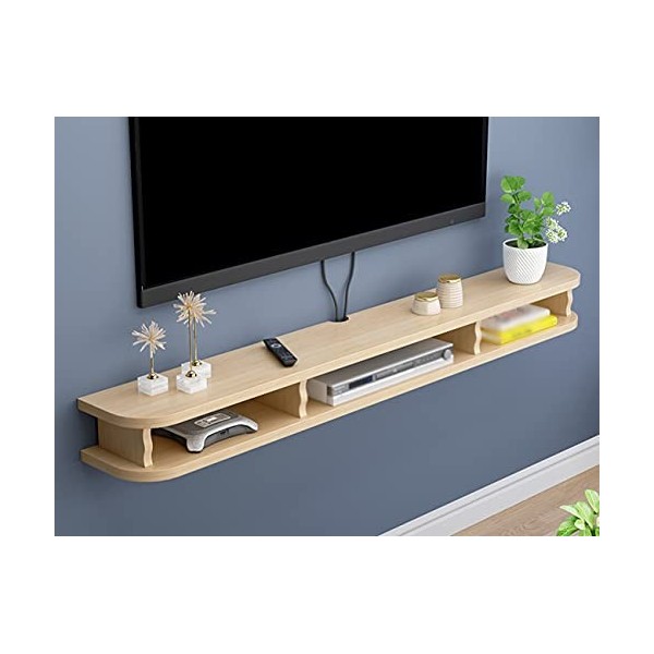 Meuble TV Flottant, Étagère TV Murale avec Trou De Fil, pour Décodeurs Storuter Boîtes De Télévision par Câble/Couleur Bois/1