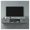 Support de Meuble TV Mural Flottant avec Prise de Courant, Console multimédia Murale avec Trous pour câbles, Support de Range
