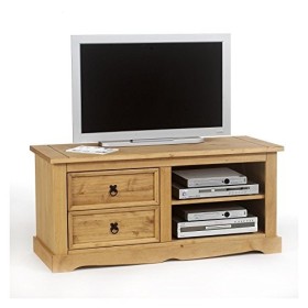 IDIMEX Meuble TV Tequila Style Mexicain 120 cm avec 2 tiroirs et 2 niches pin Massif Finition cirée
