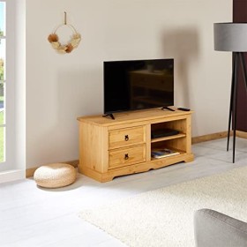 IDIMEX Meuble TV Tequila Style Mexicain 120 cm avec 2 tiroirs et 2 niches pin Massif Finition cirée