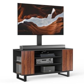 FITUEYES Meuble TV en bois avec support pivotant pour TV plate incurvée de 32 à 70 pouces, grand meuble TV en porte-à-faux av