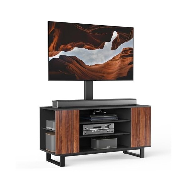 FITUEYES Meuble TV en bois avec support pivotant pour TV plate incurvée de 32 à 70 pouces, grand meuble TV en porte-à-faux av