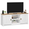 IDIMEX Meuble TV Bolton Banc TV de 138 cm, avec Rangement 2 Portes et 2 niches, en pin Massif lasuré Blanc et Brun
