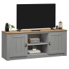 IDIMEX Meuble TV Bolton Banc TV de 138 cm, avec Rangement 2 Portes et 2 niches, en pin Massif lasuré Blanc et Brun