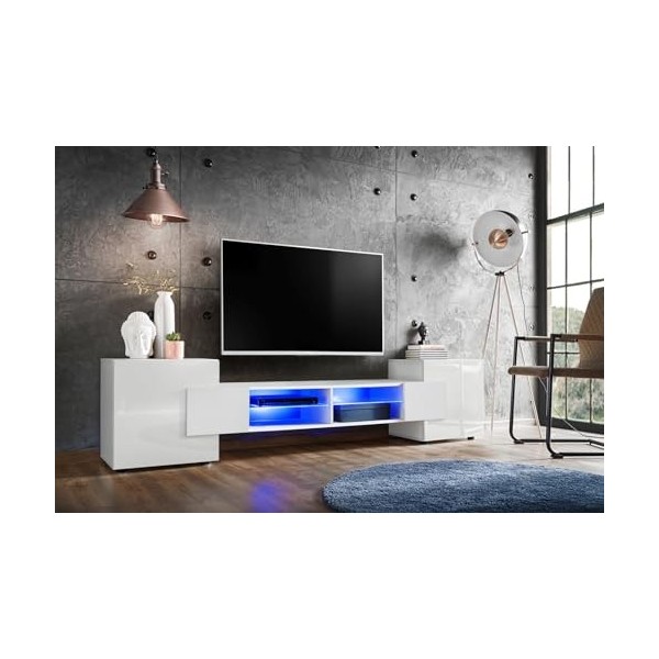 Komodee, Meuble Banc TV Merano, Noir/Wotan, Largeur 230 cm x Hauteur 52,5 cm x Profondeur 35 cm, sans LED, pour Salon, Chambr