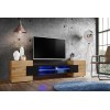 Komodee, Meuble Banc TV Merano, Noir/Wotan, Largeur 230 cm x Hauteur 52,5 cm x Profondeur 35 cm, sans LED, pour Salon, Chambr