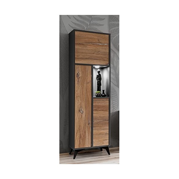 Komodee, Meuble Banc TV Orvieto, Chêne/Anthracite, Largeur 149,5cm x Hauteur 64,5cm x Profondeur 40cm, LED, pour Salon, Chamb