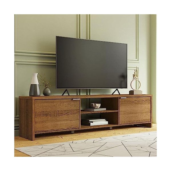 Madesa Console Meuble avec Rangement et Gestion des câbles, Meuble Rangement Salon pour téléviseurs jusquà 75 Pouces, Bois, 