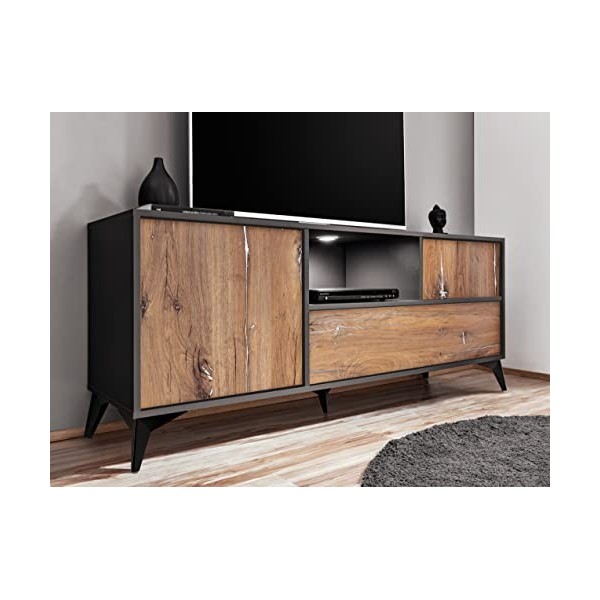 Extreme Furniture Venice TV Stand | Meuble de Salon avec 2 Portes rabattables | LED | Design Moderne | Rangement Pratique