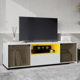 Meuble TV Long avec Éclairage LED Meuble TV Lowboard pour Téléviseurs Jusquà 60 Pouces Plateau De Table en Marbre Veiné Meub