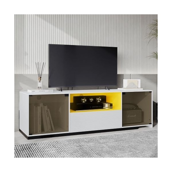 Meuble TV Long avec Éclairage LED Meuble TV Lowboard pour Téléviseurs Jusquà 60 Pouces Plateau De Table en Marbre Veiné Meub