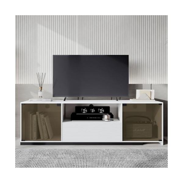 Meuble TV Long avec Éclairage LED Meuble TV Lowboard pour Téléviseurs Jusquà 60 Pouces Plateau De Table en Marbre Veiné Meub