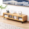 WOLWES Meuble TV Bambou Meuble Tele avec Rangement, Portes Coulissantes, Meuble Television, Table TV pour Les Téléviseurs Jus