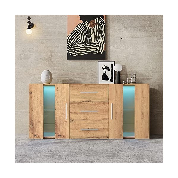 Merax Meuble TV vintage avec étagères réglables - Meuble de rangement avec 2 portes et 3 tiroirs - Style maison de campagne -