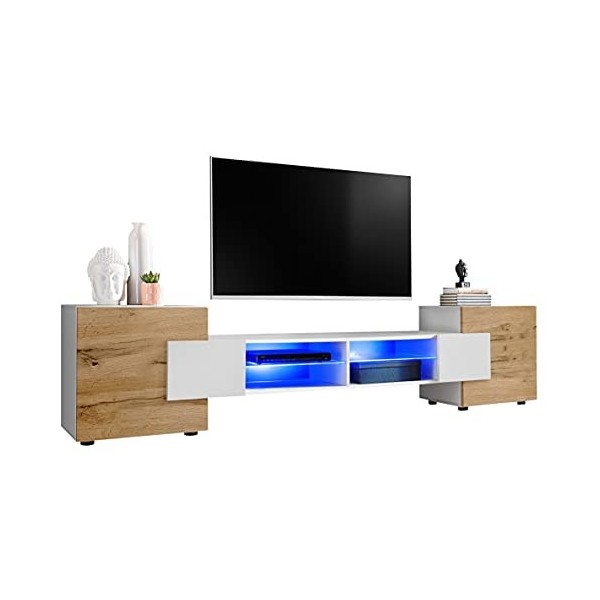 ExtremeFurniture Meuble TV Bridge | Meuble TV avec 2 étagères en Verre | Moderne | Élégant | Pratique | Solide