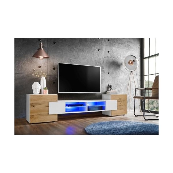 ExtremeFurniture Meuble TV Bridge | Meuble TV avec 2 étagères en Verre | Moderne | Élégant | Pratique | Solide