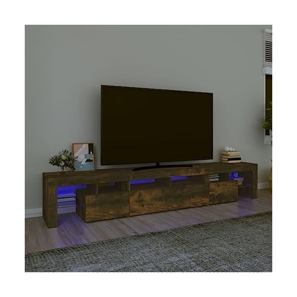 Meuble TV, Banc TV Support de Télévision Table TV Bas Armoire Basse Meuble TV avec lumières LED Chêne fumé 230x36,5x40 cm