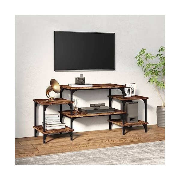 Hovothy Meuble TV avec Portes Noir 60x35x45 cm Bois dingénierie Chambre Meuble de Multimédia avec Pieds en Métal Meuble de S