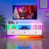 Figbird Meuble TV LED 24 Couleurs à Intensité Variable, Table TV pour Un Téléviseur de 70 Pouces, Meuble Bois et Metal avec S