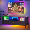 Figbird Meuble TV LED 24 Couleurs à Intensité Variable, Table TV pour Un Téléviseur de 70 Pouces, Meuble Bois et Metal avec S
