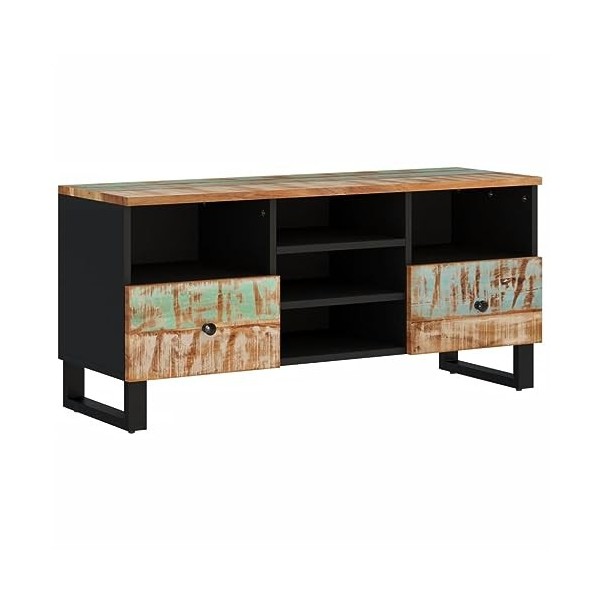 Hovothy Meuble TV 100x33x46 cm 5 Compartiments Bois de Récupération Massif avec Une Finition de Couleur Mixte Unité Multimédi