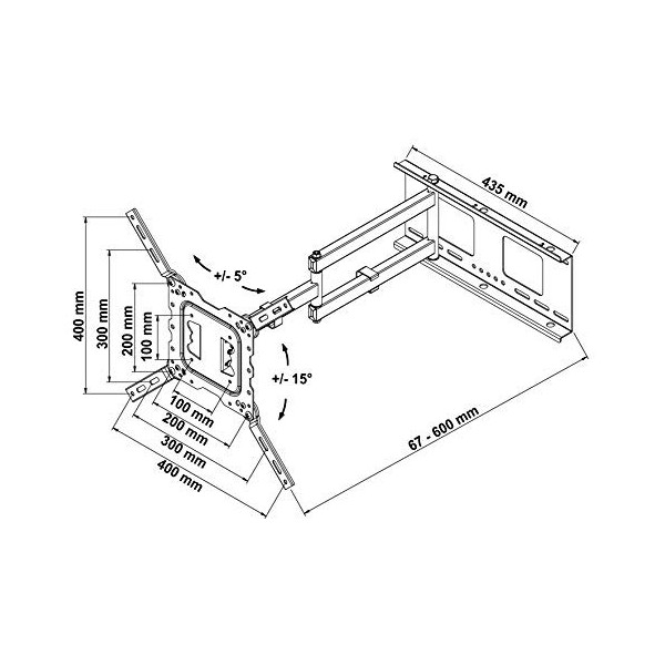 Support Mural TV My Wall H 18-2 L 66,0 cm 26 - 119,4 cm 47 inclinable + pivotant