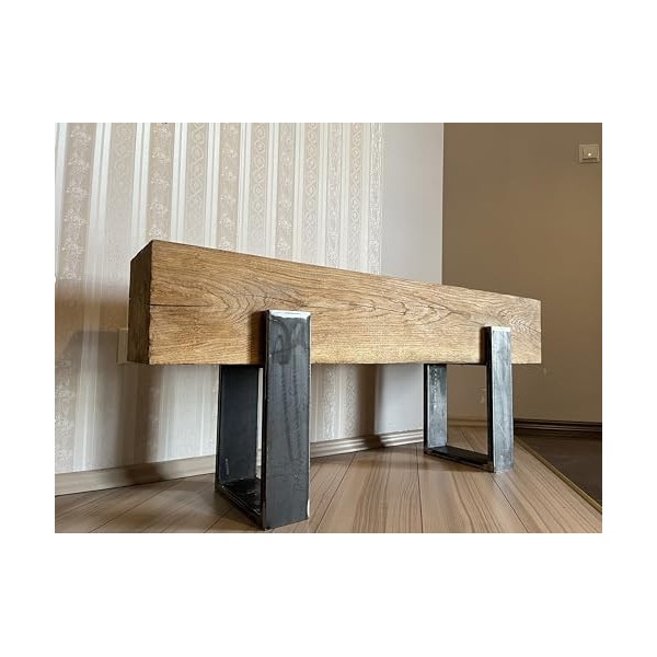 Console TV avec planche de chêne massif 21x21cm, table TV, meuble TV longueur de la poutre 50cm 