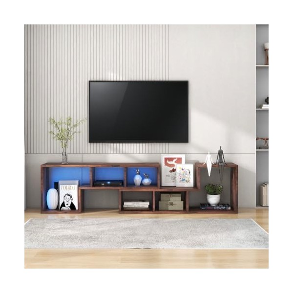 WMDMJT Meuble TV en Bois avec 2 unités irrégulières, 6 Compartiments de Rangement Ouverts 16 LED de Couleur, Longueur 140 cm,