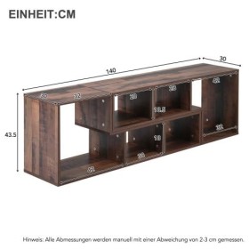 WMDMJT Meuble TV en Bois avec 2 unités irrégulières, 6 Compartiments de Rangement Ouverts 16 LED de Couleur, Longueur 140 cm,
