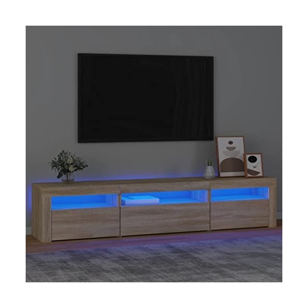 Hovothy Meuble TV avec Lumières LED Colorées Gris Béton 180x35x40 cm Bois dingénierie Armoire Vidéo Style Tendance Meuble Mé