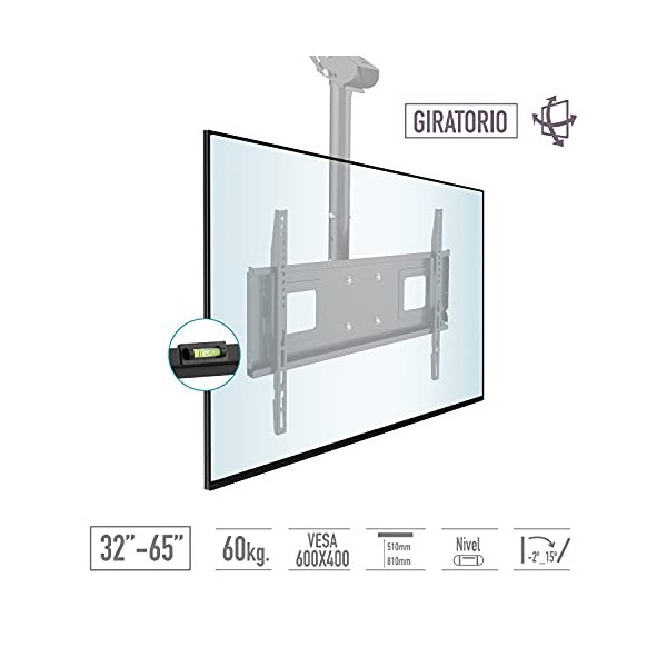 TM Electron TMSLC411 Support de Plafond Universel pour écrans LED OLED LCD Plasma Max 60 kg VESA 600 x 400
