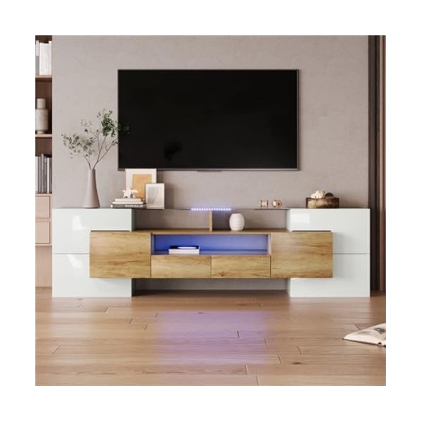 Meuble TV avec Éclairage LED Panneau Bas Meuble TV Surface en Verre Meuble TV Meuble TV Buffet Table TV pour Salon Salle À Ma