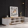 Meuble TV Moderne Blocage des Couleurs Surface Brillante Meuble TV Grain De Bois Panneaux TV Meuble TV Meuble TV Buffet pour 