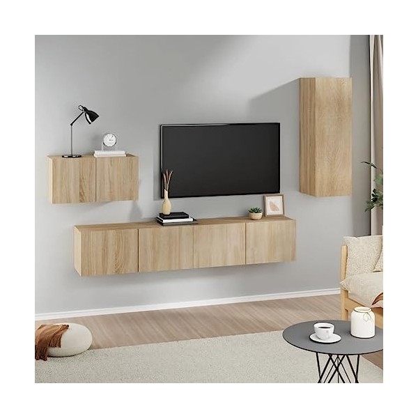 Ensemble de Meubles TV 4 pcs Chêne Sonoma Bois dingénierie - Banc TV, Meuble TV Suspendu, Convient pour Salon ou Chambre