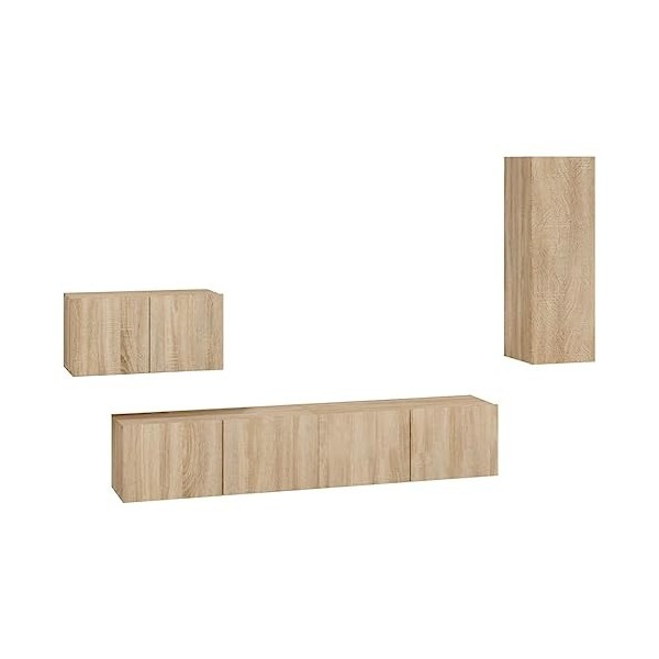Ensemble de Meubles TV 4 pcs Chêne Sonoma Bois dingénierie - Banc TV, Meuble TV Suspendu, Convient pour Salon ou Chambre