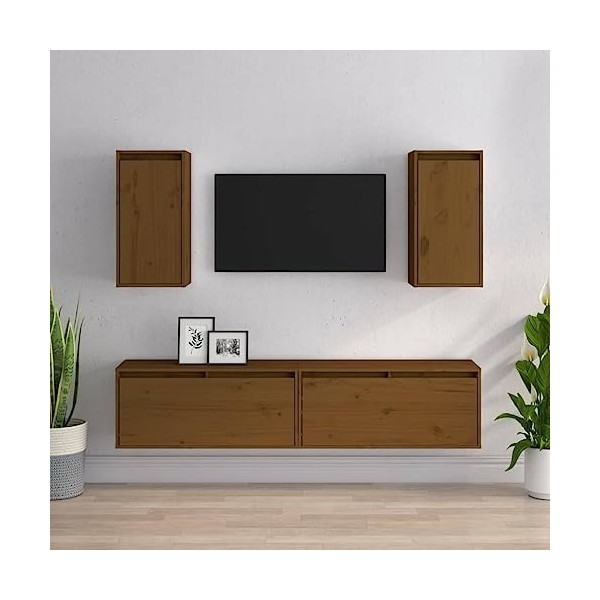 WREWING Meuble TV,Bas Table TV Support de Télévision en Bois pour Salon Chambre Salle à Manger,Support pour Téléviseur Jusqu’
