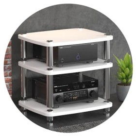Support Darmoire Audio en MDF avec Pieds Absorbant Les Chocs – Support pour Tourne-Disque à 4 Couches, étagère pour Amplific