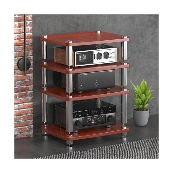 Support Darmoire Audio en MDF avec Pieds Absorbant Les Chocs – Support pour Tourne-Disque à 4 Couches, étagère pour Amplific