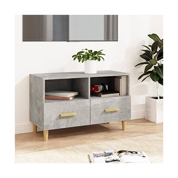 CIADAZ Meuble TV Gris béton 80x36x50 cm Bois dingénierie,Meuble TV,Meuble TV Moderne,Meuble de Salon