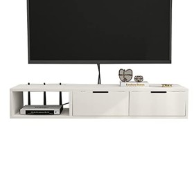 Console de Meuble TV en Bois Massif, Centre de Divertissement Média Mural de 100/120/140cm, Étagère de Composant de Meuble TV